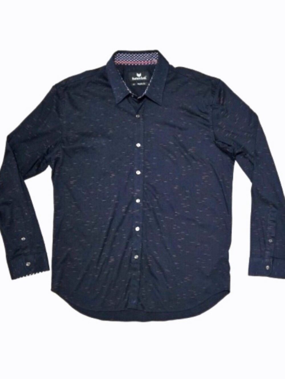 Buttercloth Men's XL Cotton Dress Shirt Black Red Dash Print Regular Fit